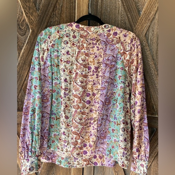 LOFT Size M Striped Pastels Floral Patterned Long Sleeve Button Blouse Top NWT - Picture 7 of 9